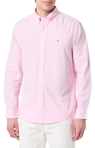 Tommy Hilfiger Camicia da Uomo Flex Poplin Micro Gingham MW0MW40457 L/S, Rosa, M, Rosa (Rosa Classico/a Quadri), M