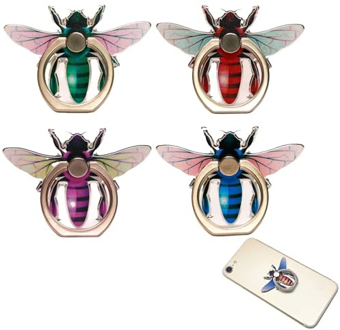 4 Pack Cute Bee Shape Cell Phone Ring Holder Stand 360°Rotation Finger Stand Kickstand Universal Compatible with All Smartphone