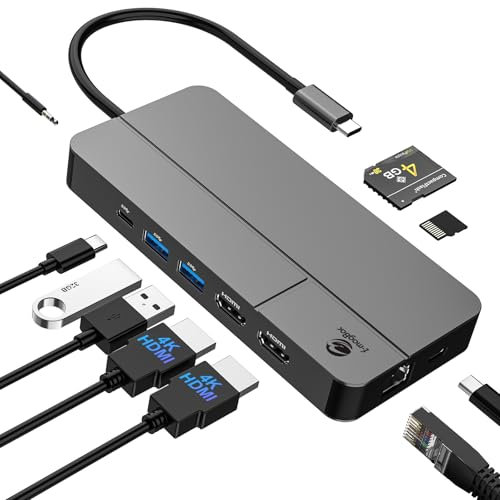 i-magBac Mac USB C Docking Station Dual Monitor for MacOS and Windows Laptops, 10 in 1 Laptop Docking Station with Dual HDMI 100W PD, LAN, SD/TF, Audio,Compatible with MacBook M1/M2/M3/M4/Intel Chip