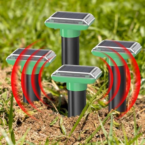 4 Pack Mole Repellent, Solar Ultrasonic Mole Deterrent, Waterproof Snake Repellent, for Yard Garden Lawns