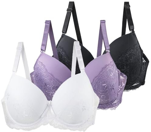 3er Pack BHS Damen mit Bügel Push Up Sexy BH Set Frauen Starker Halt Große Brüste Klassische Spitzen-BH Set Bequemer Unterwäsche Women Bra für Alltag