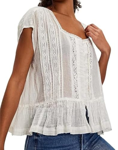 TUWIXIUW Women Pleated Crop Tank Tops Sleeveless Bow Tie Babydoll Peplum Shirt Going Out Blouse Loose Summer Vacation Vest(87White,Large)
