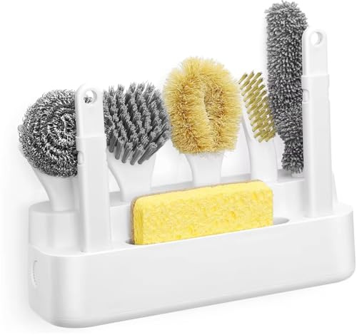 Jolly Auntie Eco-Friendly Dish Brush SDet With Bottle Brush – 7-in-1 Kitchen Cleaning Brush with Bottle Brush & Holder