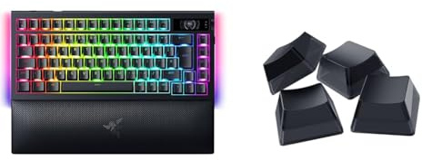 Razer BlackWidow V4 Pro 75% + Phantom Tastenkappen-Set - Kabellose Hot-Swap-Gaming-Tastatur - OLED-Display - DE-Tasten Keycaps (4K Hz & Bluetooth, Handballenauflage) ISO US-Layout | Schwarz