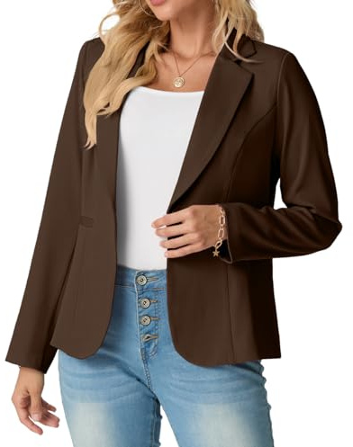 GRECERELLE Blazer da donna a maniche lunghe, giacche casual eleganti da lavoro, ufficio, lavoro, matrimonio, con tasche con bottoni, per donne 40-52, Caff, 46