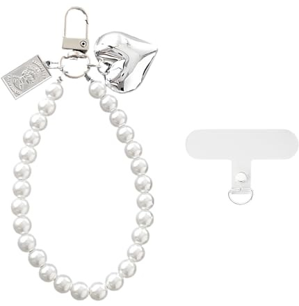 Torytoe Dragonne de Téléphone en Perles, Chaine Universelle Telephone Portable Pendentif pour Téléphone Portable Bijoux de Telephone pour Femmes Filles (Perle blanche)