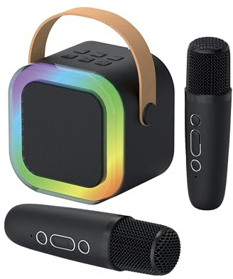 Funtime Gifts Mini Karaoke Machine with Bluetooth, LED Light Show and 2 Wireless Microphones