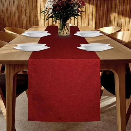 YUNSHANGHE Tischläufer Wasserdichter 40 x 240 cm Tischläufer Frühling Modern Leinenoptik Abwaschbar Tischband Perfekt für Esszimmer Party Feiertag Dekoration (Rot)