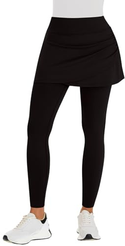 WOWENY Damen Leggings mit Rock Knöchelläng Laufhose Tennisrock mit Leggings mit Taschen Soft Rockhose Tennisbekleidung 2-in-1