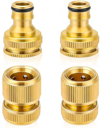 2 paia di connettori per tubi da giardino 2 in 1 da 1/2 pollici e 3/4 pollici 2 in 1 tubo in ottone, raccordo per tubo da giardino, ugello di collegamento per cucina, giardino, tubo da esterno