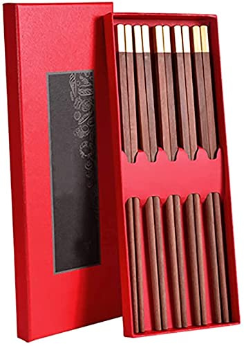YHEIANJ Bacchette Bacchette Bacchette riutilizzabili Bacchette riutilizzabili Set Regalo, Bacchette Cinesi in Legno Naturale con Testa in Ottone，5