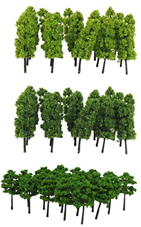 Lot de 60 arbres miniatures verts de 5 cm de hauteur pour trains de calibre N 1/200 et 1/250