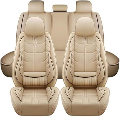 XJQHK Voiture Ensembles Complet Housse Siege pour Mazda 2 Type DE/DJ/XP21/DY 2008-2023, Protecteur de Siège Respirant Imperméable Avant Arrière Protecteur Accessoire,A-Beige