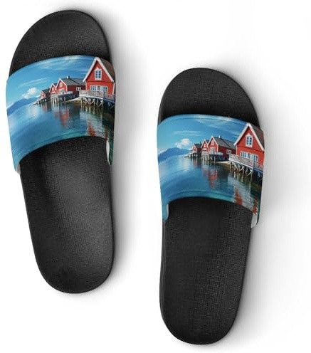 Beautiful Norwegian Landscape Open Toe Slide Sandals for Women Men Non Slip Shower Shoes House Slippers 40 (250mm)