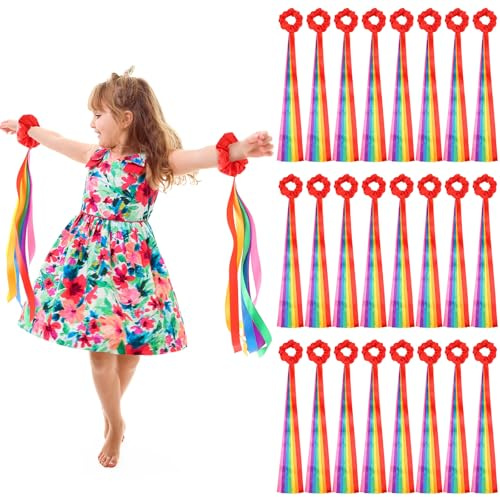 24 Pcs Rainbow Dance Ribbon Rhythm Ribbon for Kid, 0.8 x 19.7'', Red