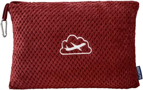 BEDELITE Travel Blanket with Bag, Ultra-Soft Jacquard Fleece Blanket with Luggage Sleeve & Backpack Clip, Airplane Blanket Travel Essentials, Burgundy