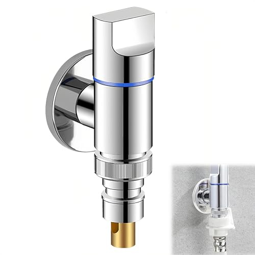 Waschmaschinen Winkelventil, 1/2 Zoll Waschmaschinenarmatur, Hochwertiger Edelstahl Absperrhahn mit Schnellöffnungs-System | Wasserschutz-Stoppfunktion für Waschmaschine & Geschirrspüler (Silber)