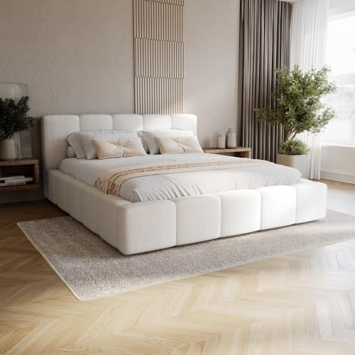 Chilly. Möbel Design Bett Palermo - Polsterbett 180x200 mit Bettkasten, Lattenrost und Kopfteil -Eleganter Velo-Stoffbezug Weiß