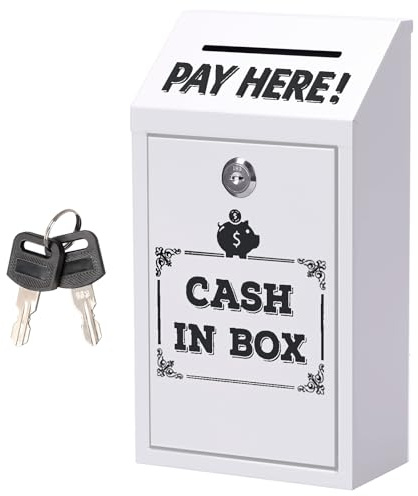 Geldkassette mit Schlüssel,Metall-Spendenbox,Sammelbox,Wandmontage Abschließbare Box Tragbare Kasse für Zuhause,Büro,Außentür,Metall Spendensammelbox,sichere Vorschlagsbox Einwurfschlitz (Weiß)