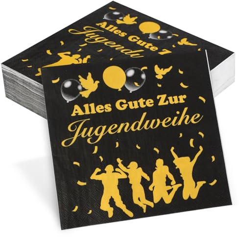 50 Stück Servietten Jugendweihe, Seutgjie Jugendweihe Deko Schwarz Gold Tisch-Deko Endlich Erwachsene Gedeckter Tisch
