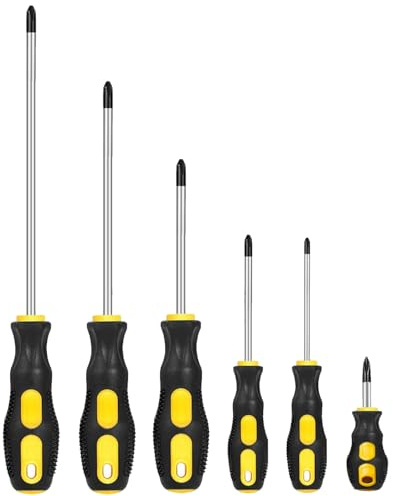 Fixinus Juego de destornilladores Phillips magnéticos de 6 piezas, agarre acolchado profesional, juego de destornilladores de cabeza cruzada