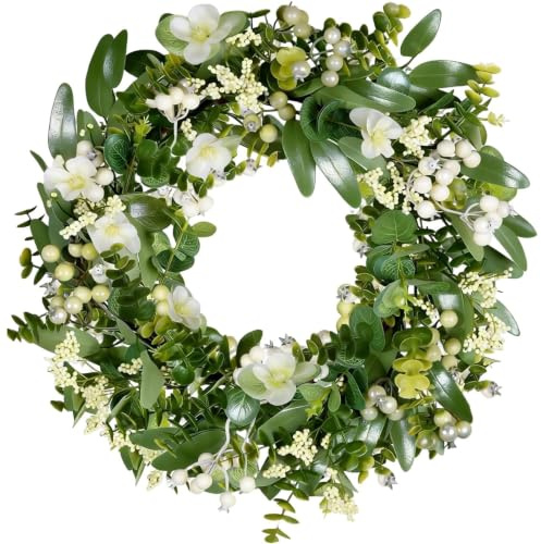 46 cm/18 inch Artificial Eucalyptus Wreath for Front Door, Spring Summer Green Wreath, Lifelike Artificial Door Wreaths Decoration for Farmhouse, Wedding, Party, Home, Window, Wall, Garden, Fireplace