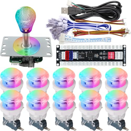 SJ@JX All-Button RGB Arcade Controller with Raspberry Pi RP2040 Encoder Ultra-Low Latency Fight Game Joystick Compatible with PC, Nintendo Switch, PS3, X-Input & Keyboard