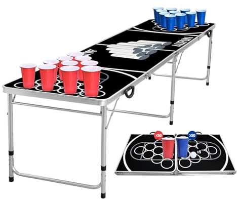 YZNAHRE Partyspaß Klappbarer Bierpong-Tisch Set 100 Becher 5 Bälle Schwarz