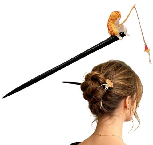 Bastoncini Per Capelli In Legno Spillone In Legno Decorativo Gatto Che | Bastoncini Per Capelli Da Donna Adolescenti Uso Quotidiano Banchetto Viaggio Campeggio Fotografia