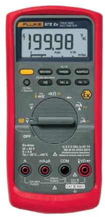 Fluke 87-5-EX Intrinsically Safe True-RMS Multimeter, 50 Megaohm Resistance, 1000V AC/DC Voltage, 10A AC/DC Current, 200 kHz Frequency