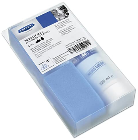 Osborn 1203600001 Polierset 4-teilig Profi Acryl, je 1 Stück, Tube Polieremulsion, Schleifpapier, Schwamm und Poliertuch