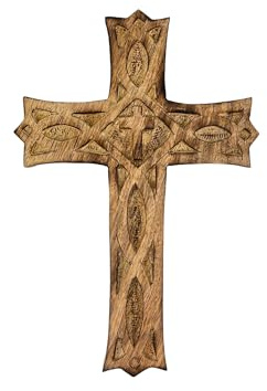 S.B.ARTS Wooden Cross 12 Inches Handmade Catholic Crucifix Wood Wall Cross Christians Spiritual Hanging Ornament Church Wall Decor for Home Office Living Room Long Hand Carved Ideal for Women