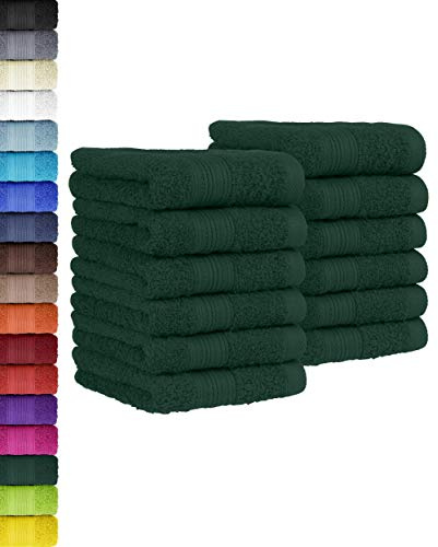 BaSaTex Frottee Gästetuch, 12er Pack, 30x50 cm, Dunkelgrün | 100% Baumwolle, Öko_Tex Zertifiziert, Aufhängeschlaufe, Langlebig, Saugstark
