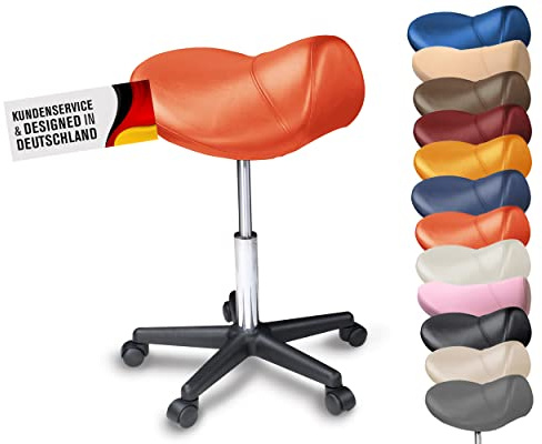 Sattelhocker extra breit, Sattelstuhl verstellbar 50-73cm, 170kg(Apfelsine) | Ergonomischer Drehhocker Stuhl mit extra breitem Sattelsitz – Arbeitshocker fördert eine dynamische und aufrechte Sitzhaltung
