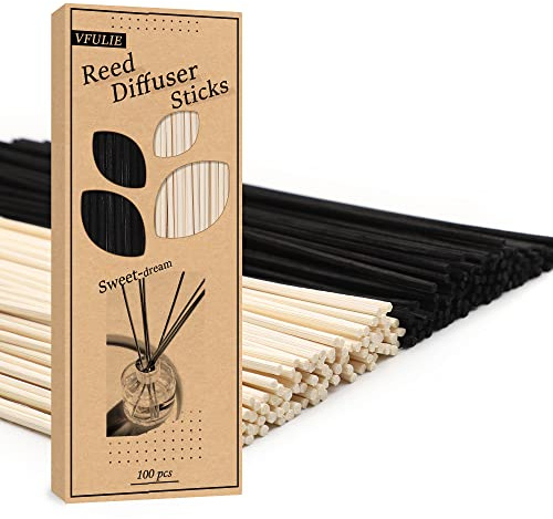 VFULIE 100PCS Reed Diffuser Sticks, 10 Inch Natural Rattan Wood Sticks Essential Oil Aroma Diffuser Sticks Refill Replacement for Aroma Fragrance (Black and White)