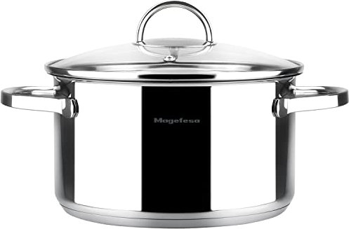 MAGEFESA Mag - Olla de 16 cm con tapa, fabricada en Acero Inoxidable, Compatible con gas, vitrocerámica, eléctricas e inducción, fácil Limpieza, apta para lavavajillas y horno hasta 200º
