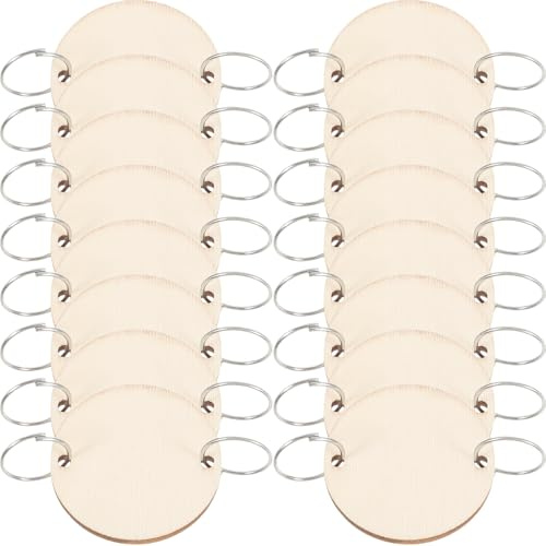 VORCOOL Lot de 50 rondelles de bois rondes avec 50 boucles en fer pour accrocher une plaque en bois, rappel d'anniversaire, calendrier