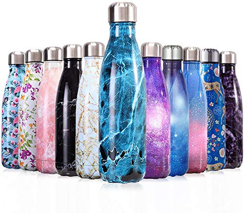 QXuan Borraccia termica in acciaio inox da 750 ml, per scuola, ufficio, sport e viaggi (C8 blu marmo)