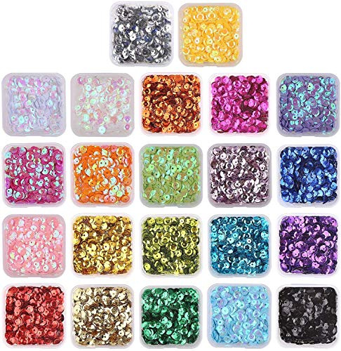 VEYLIN 8800pcs 6mm Round Loose Sequin Beads - 22 Colors - for Craft Embroidery.
