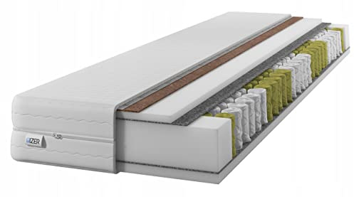 IZER Matratze GoldPLUS 120x200 cm mit KOKOS-Material | 2 in 1 (H3 und H4) | 7 Zonen | Taschenfederkern | Versteppter Bezug | Federkernmatratze