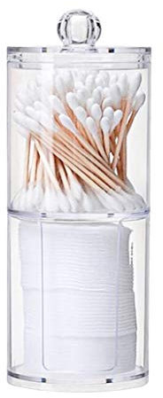 Happyupcity 2 en 1 Soporte de hisopos de algodón acrílico Transparente para Maquillaje, Organizador de Maquillaje con Tapa, tarros de cosméticos para baño, dispensador de Almacenamiento