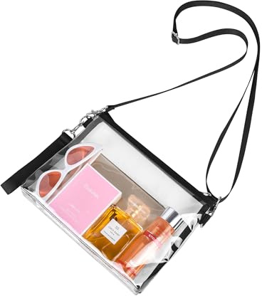 Bagenius Clear Bag for Stadium Events, Clear Purse with Detachable Strap, Sports fan Handbag Purses for Game Day and Concert, Black