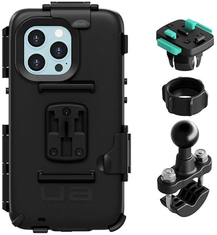 Ultimateaddons Motorrad Metall-Lenkerhalterung mit Wasserdichter Hülle Kompatibel mit Apple iPhone 13/13 Pro - 360-Grad-Drehung