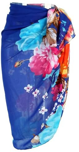 Faletony Sarongs for Women Beachwear Swimsuit Cover Ups Chiffon Pareo Beach Wrap Bright Floral Pattern Summer Holiday Sarong Skirt Blue Floral
