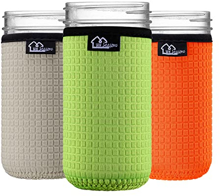 WKieason Wide Mouth Mason Jar Neoprene Sleeve 16-24OZ Mason Jar Sleeves 16OZ 24OZ Wide Mouth Sleeve Cover (24OZ, Neon Green/Orange/Grey)