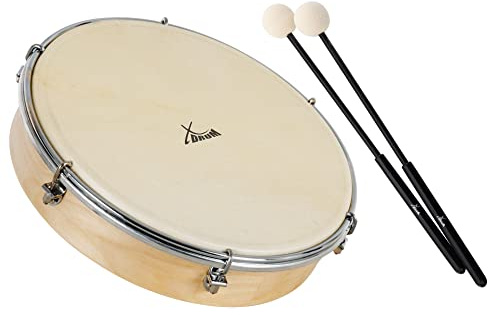 XDrum HTM-10S 10 Handtrommel mit Schläge Set - Rahmentrommel mit Natur-Fell - Stimmbar mit 6 Spannhaken - Holzrahmen aus Ahorn - Ergonomischer Griff - Natur