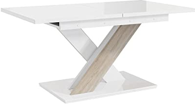 MEBLINI Esstisch Ausziehbar - Esszimmertisch Modern - Küchentisch - Säulentisch - Ausziehtisch - Dining Table - Esszimmertische - 140-180x80x75cm - Bronx - Weiß Hochglanz/Sonoma Eiche