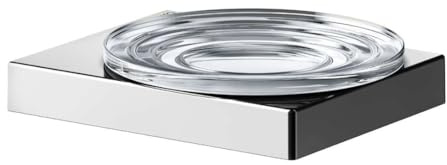 KEUCO Seifenschale aus Metall Chrom glänzend, Kristall-Glas klar, für Badezimmer Dusche Küche, Wandmontage, Seifenablage, Seifenhalter, Edition 90 Square | inkl. Schrauben und Dübel, Seifenhalter zum Bohren