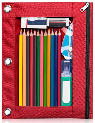Forvencer Pencil Pouch for 3 Ring Binder, Clear Window Pencil Case Binder