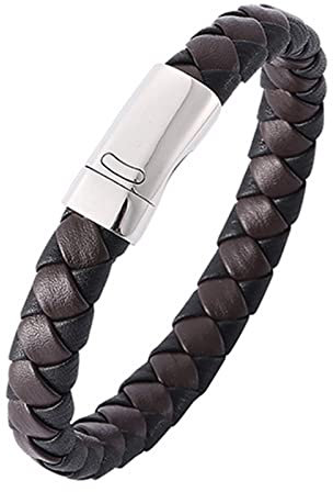 Dsnyu Leder Armreif Herren, Silber Leder Armband Paare, 16.5CM Einfacher Stil Geflochten Armband Gothic für Sohn